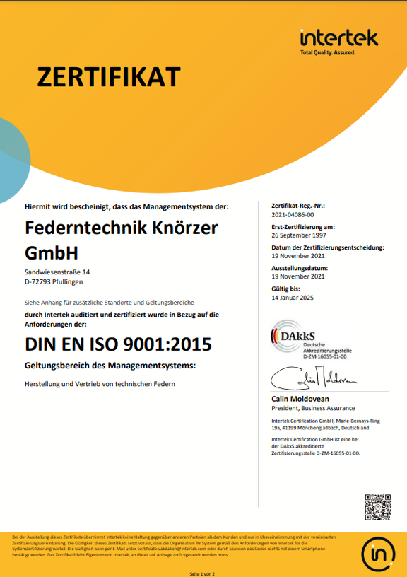 Federntechnik Knörzer - QS-Zertifikat Seite 1